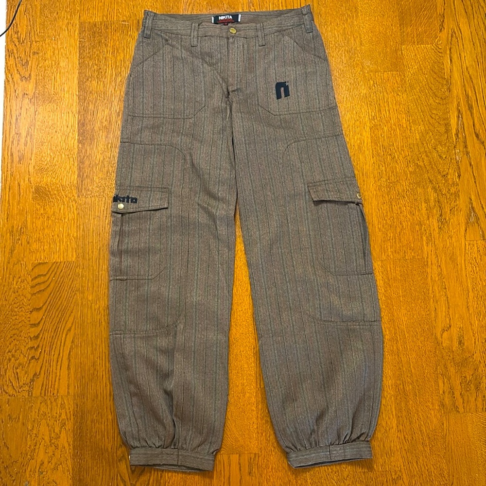 Nikita clothing Co. Brown pinstripe, funky pants.